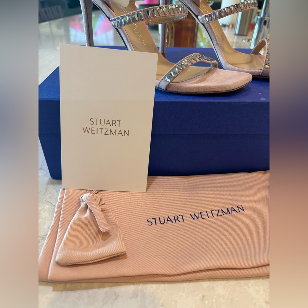 Stuart Weitzman Gemcut 100 Strappy Crystal Sandal in Ballet Pink - Picture 9 of 11